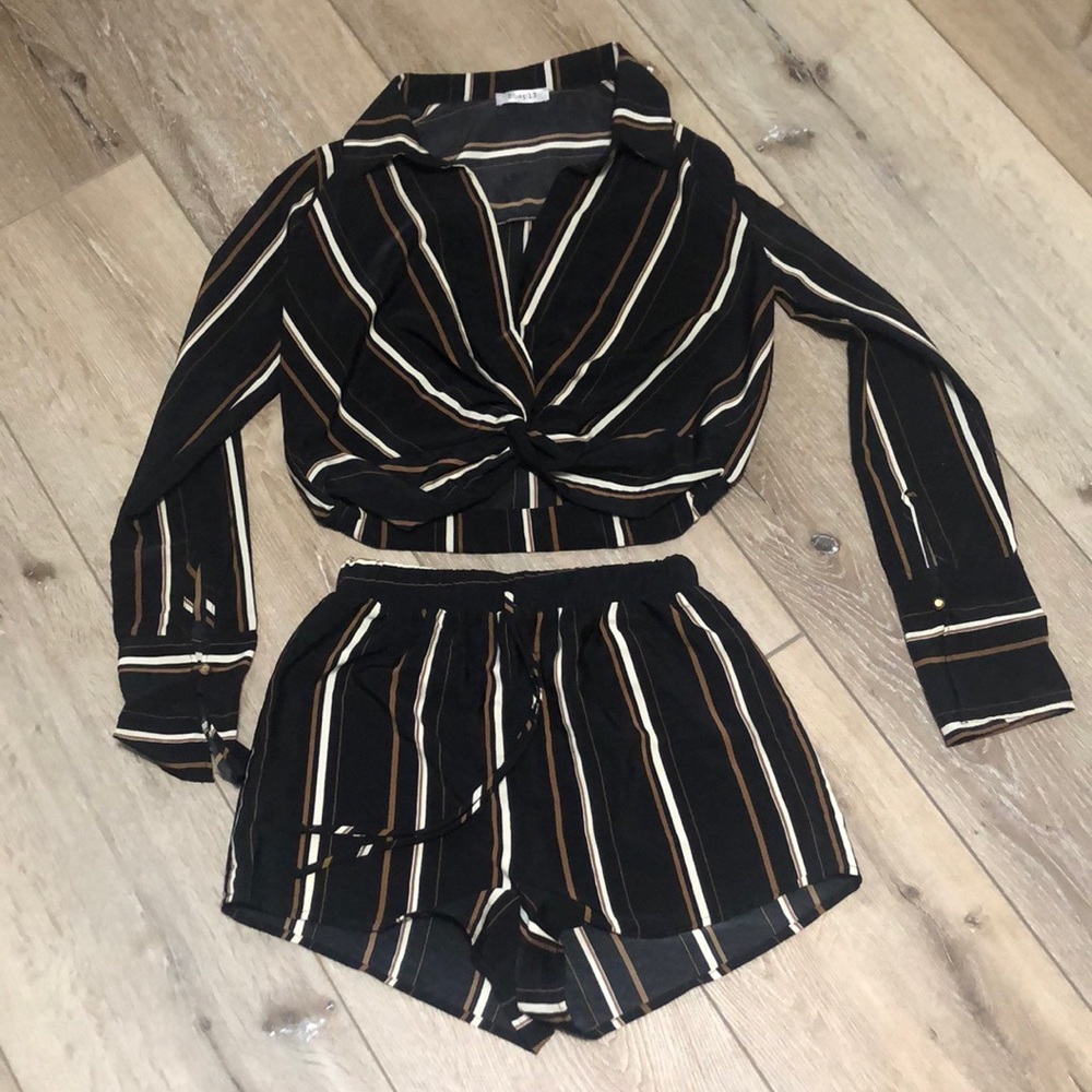 Black Stripped Two Piece Set